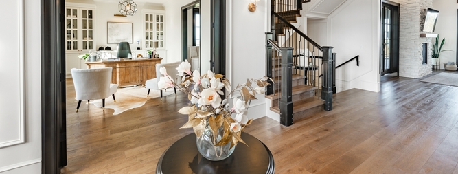 entry level of a home foyer with black detail